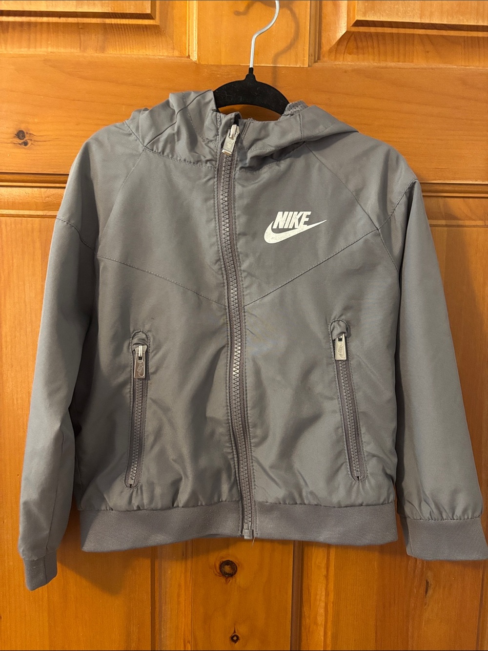 Nike Kids' Grey Hooded Zip Rain Jacket